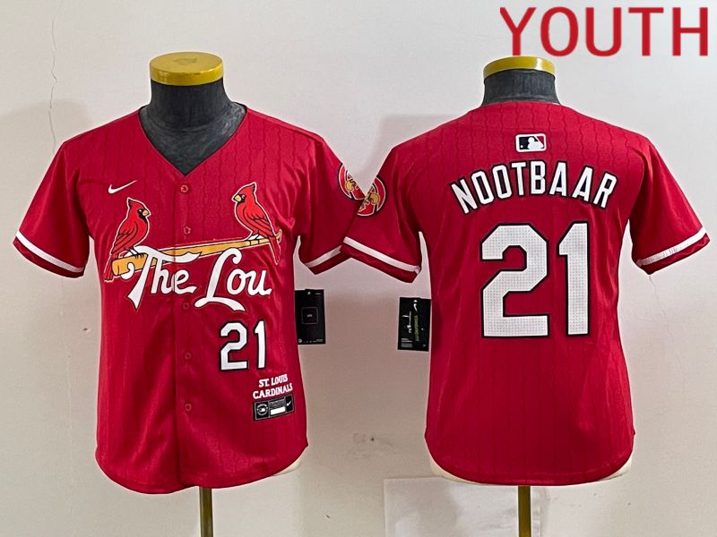 Youth St.Louis Cardinals #21 Nootbaar Red City Edition 2024 Nike MLB Jersey style 1